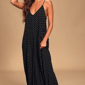 Lulus Women's Yours Tule Black Floral Print Maxi Dress size XS NWOT